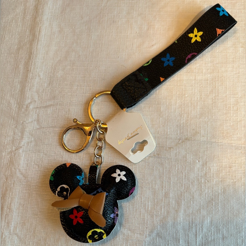 Minnie Mouse Black and Brown Bag Charm with Strap